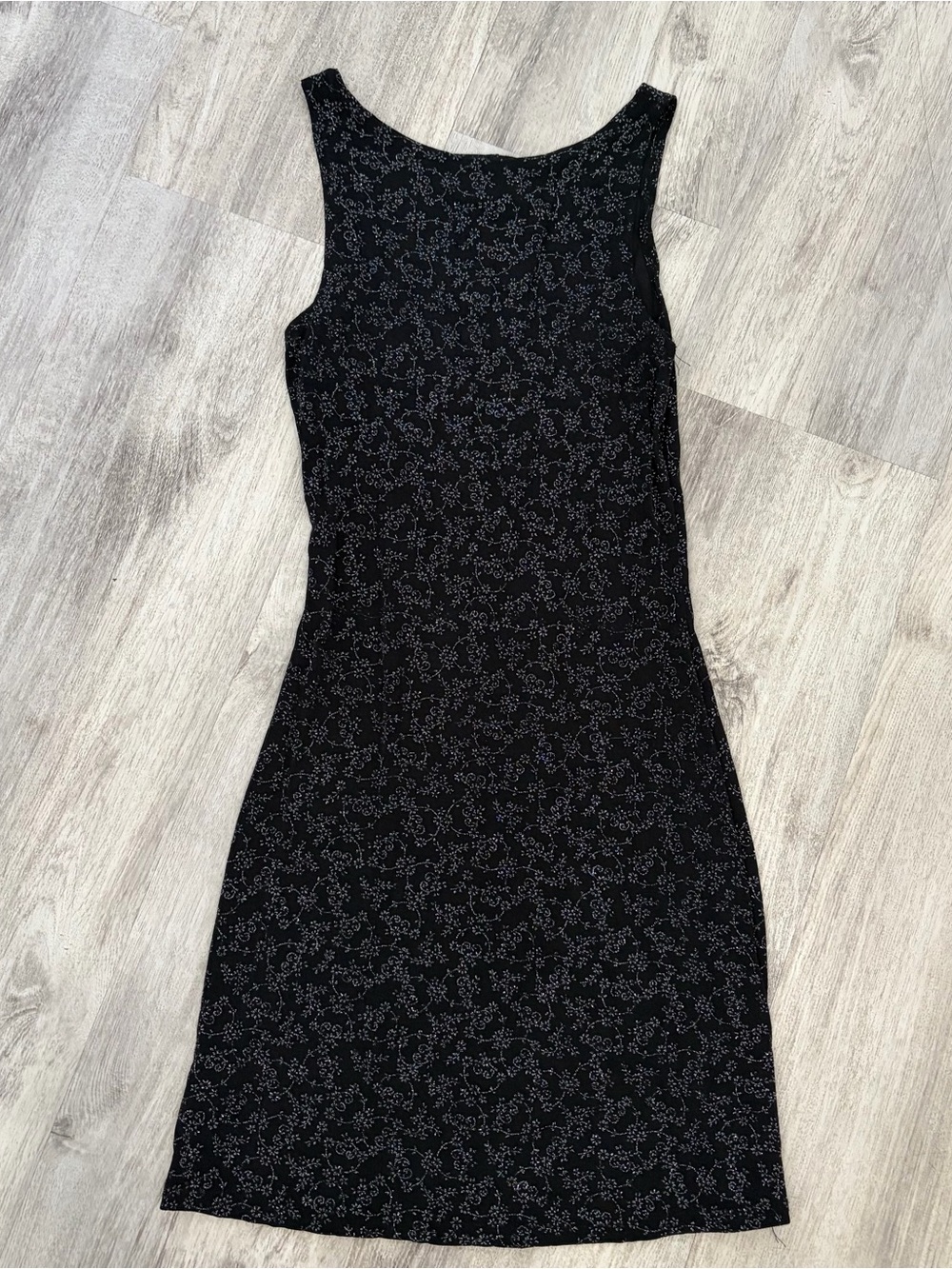 VTG 90s y2k Jananas Slinky Mini Dress Womens S Black Sleeveless Shimmer Floral